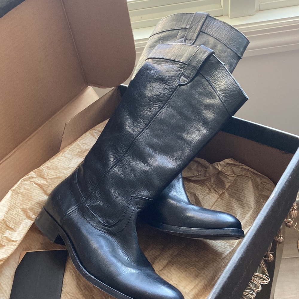 Frye Black Leather Combat/Moto Boots - Picture 3 of 8